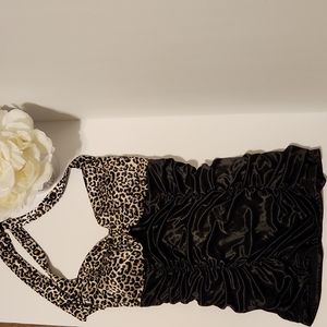 Studio Y Halter Top Animal Print Ruched Bra Corset Top Large